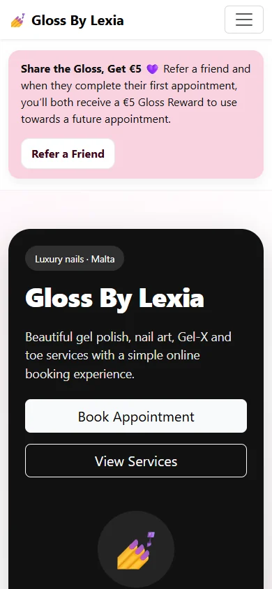 Gloss By Lexia's responsive mobile booking website